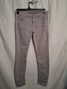 MOTHER Slim Jeans in Gray with Gold Button